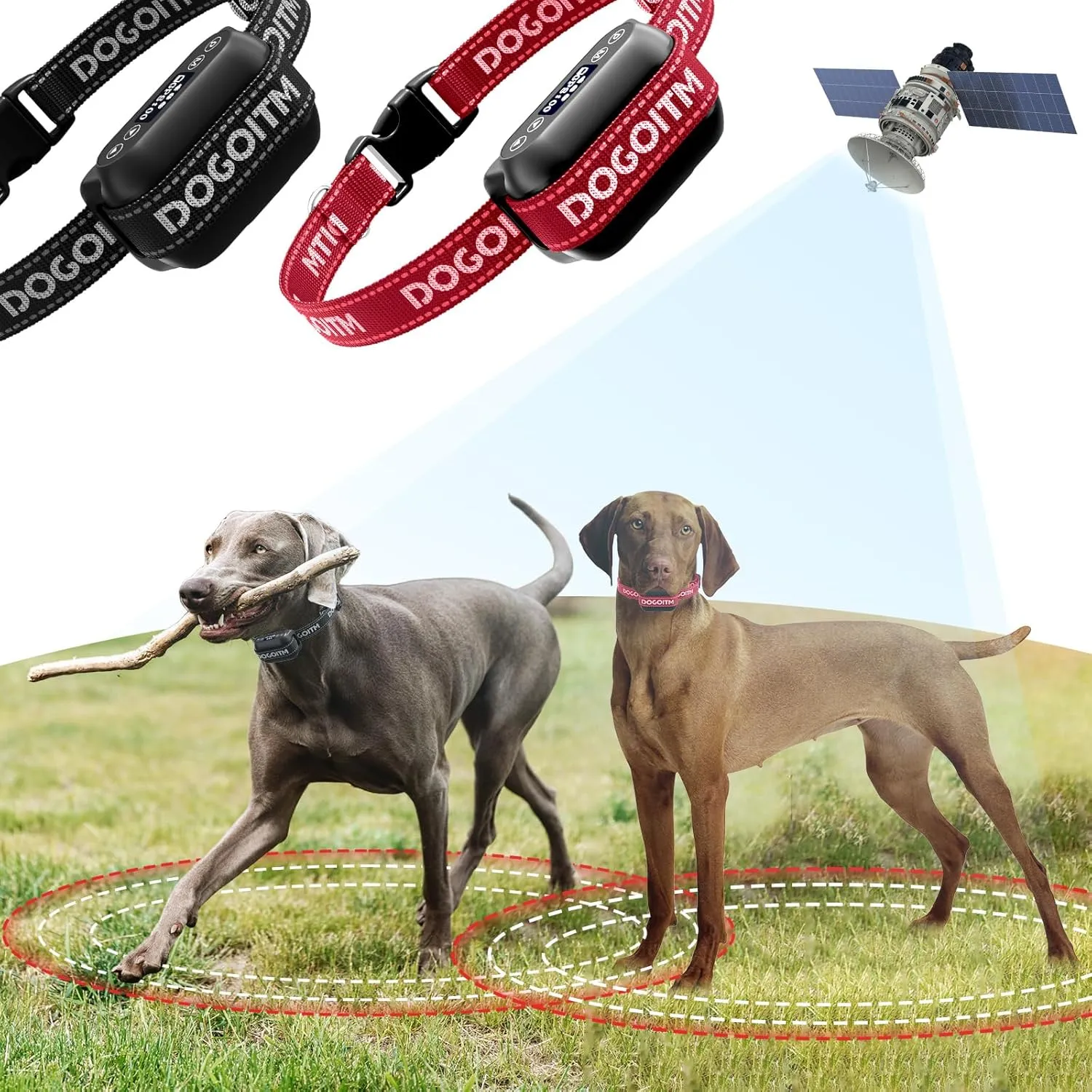 Wireless Dog Fence for 2 Dogs, Pet Containment System with AI Smart GPS Signal for Outdoor, Waterproof and Rechargeable Dog Collar Fence with 3 Warning Modes, Range 65-3290 FT for Most of Dogs