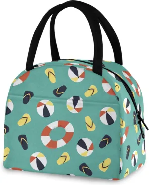 Women Girls Insulated Lunch Tote Bag, Cute Beach Swimming Circle Slipper Reusable Leakproof Cooler Box with 2 Pockets for Adult & Youth School Work Picnic Travel Beach Fishing