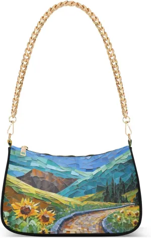 Women Shoulder Bag Sunflowers Along The Path Lightweight Clutch Handbags Casual Tote Handbags