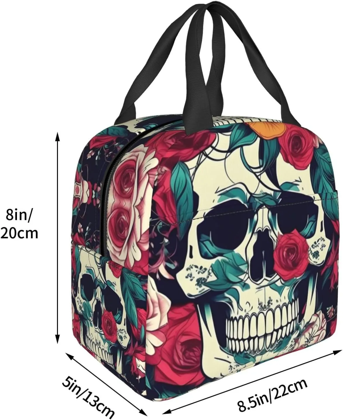 Work Lunch Box,Flowers Skull Ornamental Travel Lunch Bag for Women Men,Large Capacity Reusable Insulated Lunch Container