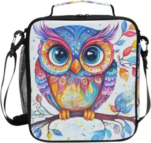 Wudan Cute Cartoon Owls Leaf Insulated Boys Lunch Bag Crossbody Nurse Cooler Bag for Outdoor Camping