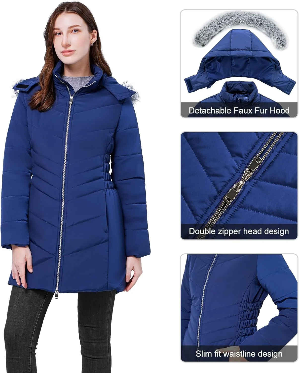 WULFUL Women's Winter Coats Long Warm Thicken Puffer Jackets Outwear With Removable Fur Hood