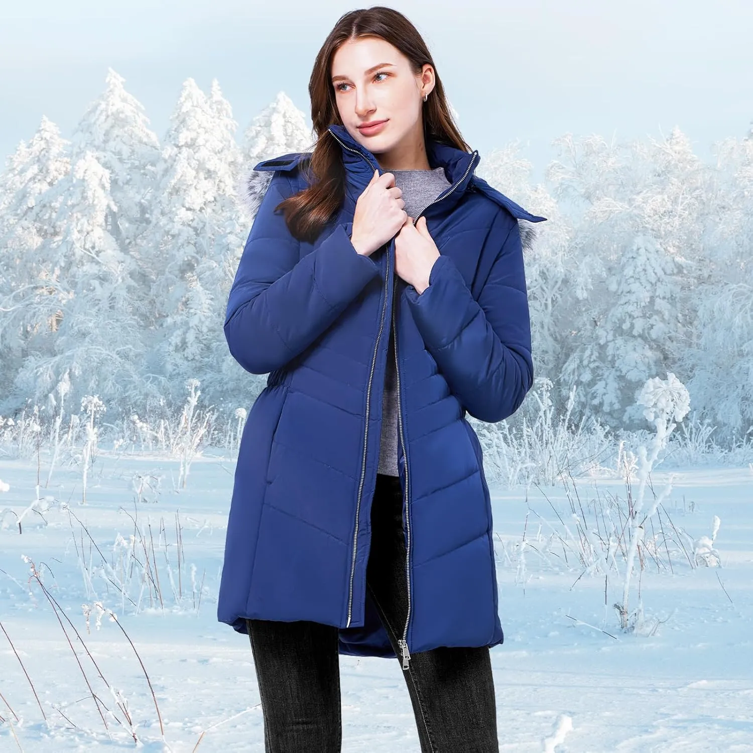 WULFUL Women's Winter Coats Long Warm Thicken Puffer Jackets Outwear With Removable Fur Hood