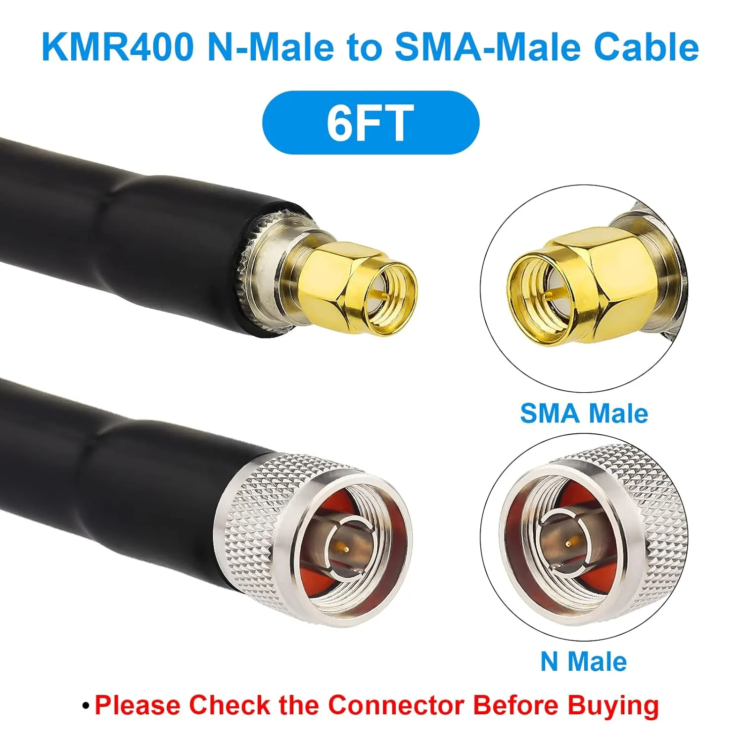 XRDS -RF KMR400 SMA to N Cable 6ft, N-Male to SMA-Male Connector Low Loss Extension Cable 50 Ohm SMA Cable for 3G/4G/5G/LTE/ADS-B/Ham/GPS/WiFi/RF Radio to Antenna Use