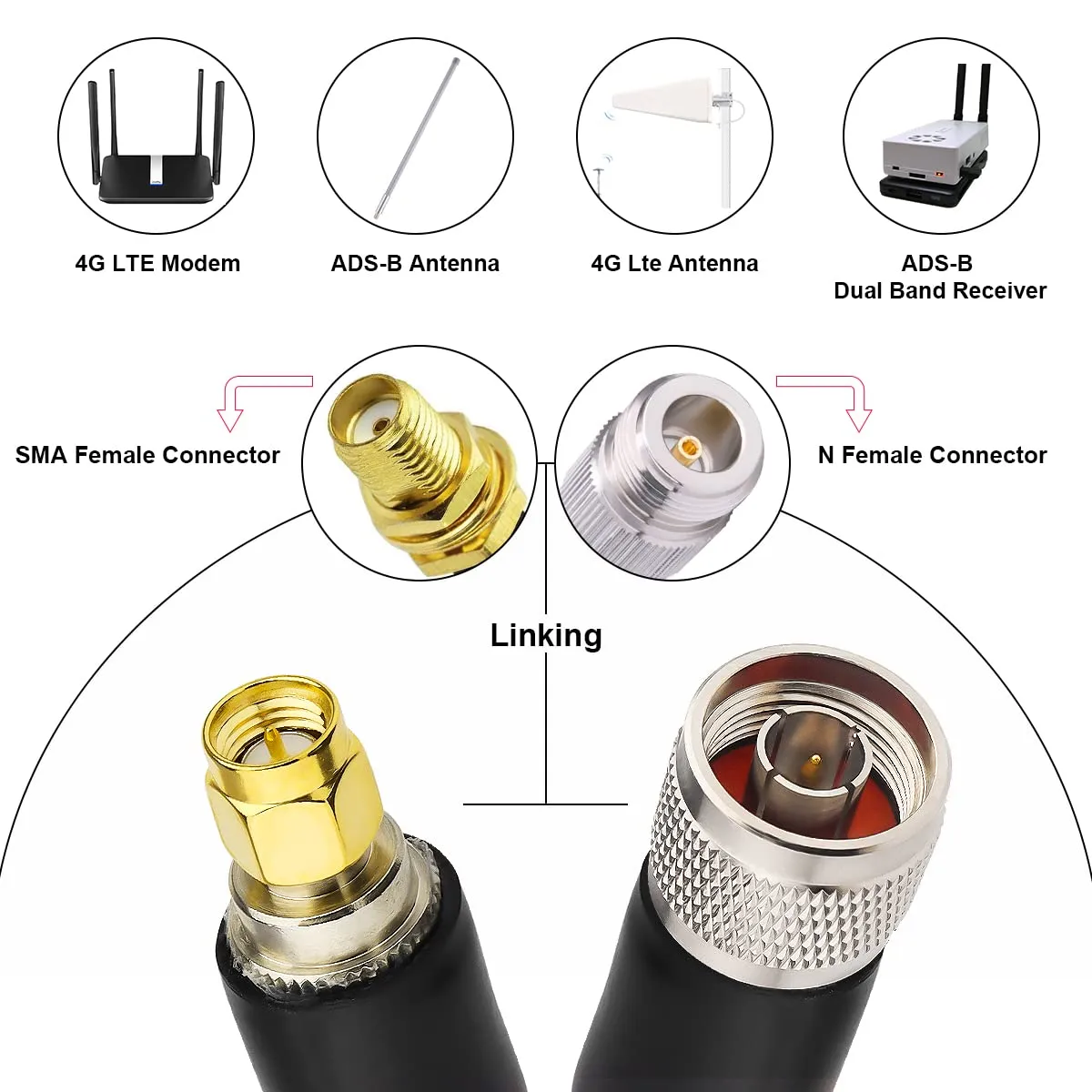 XRDS -RF KMR400 SMA to N Cable 6ft, N-Male to SMA-Male Connector Low Loss Extension Cable 50 Ohm SMA Cable for 3G/4G/5G/LTE/ADS-B/Ham/GPS/WiFi/RF Radio to Antenna Use
