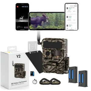 Y2 from Yellowstone.ai - 4G LTE Cellular Trail Camera with Phone App - Bundle with Solar Panel and Two Battery Packs - Night Vision Motion Activated Waterproof - Hunting Accessories