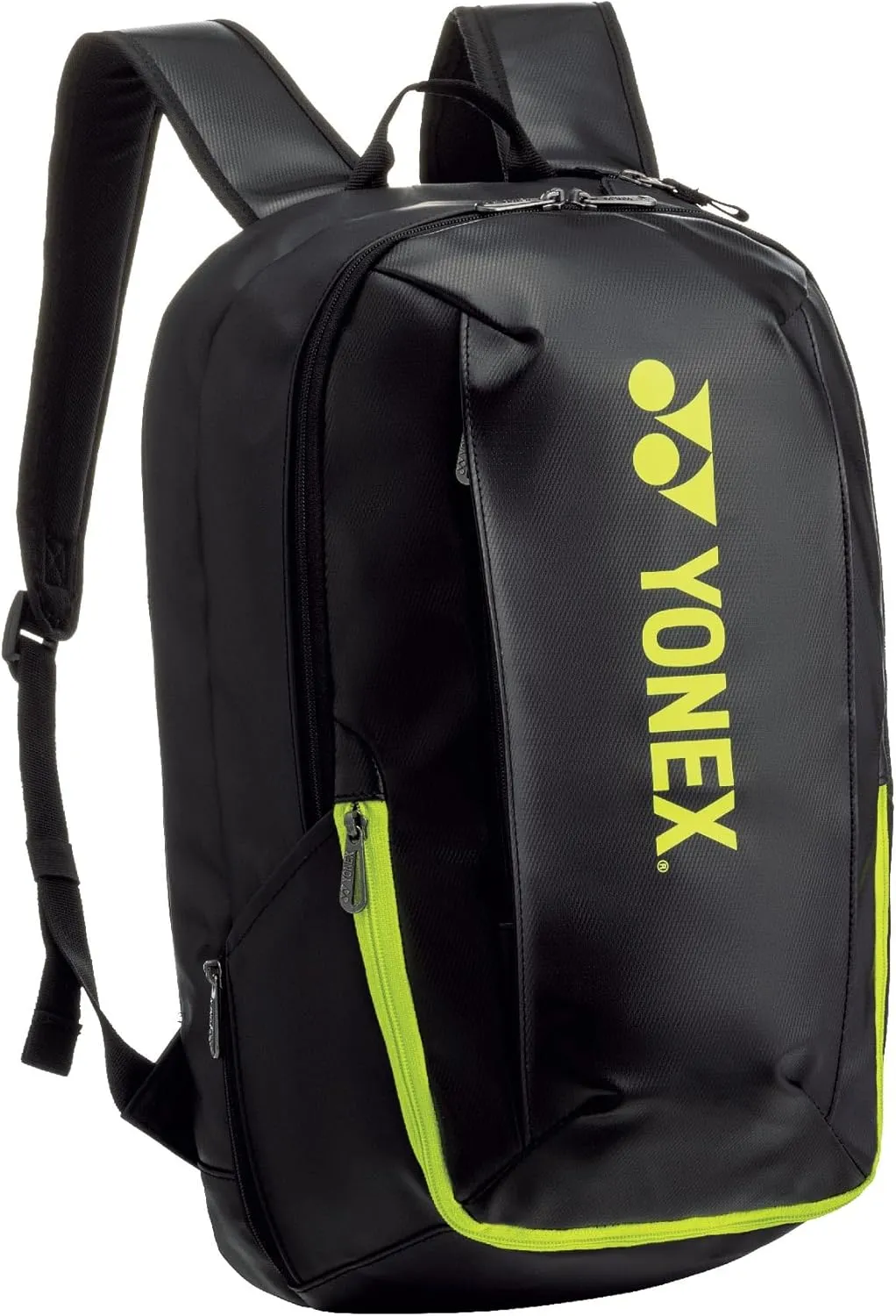 YONEX Active Backpack w/YKK Zippers, Shoe Compartment, Water Bottle Pocket - Lightweight Badminton Backpack 24L Capacity, Black/Lime