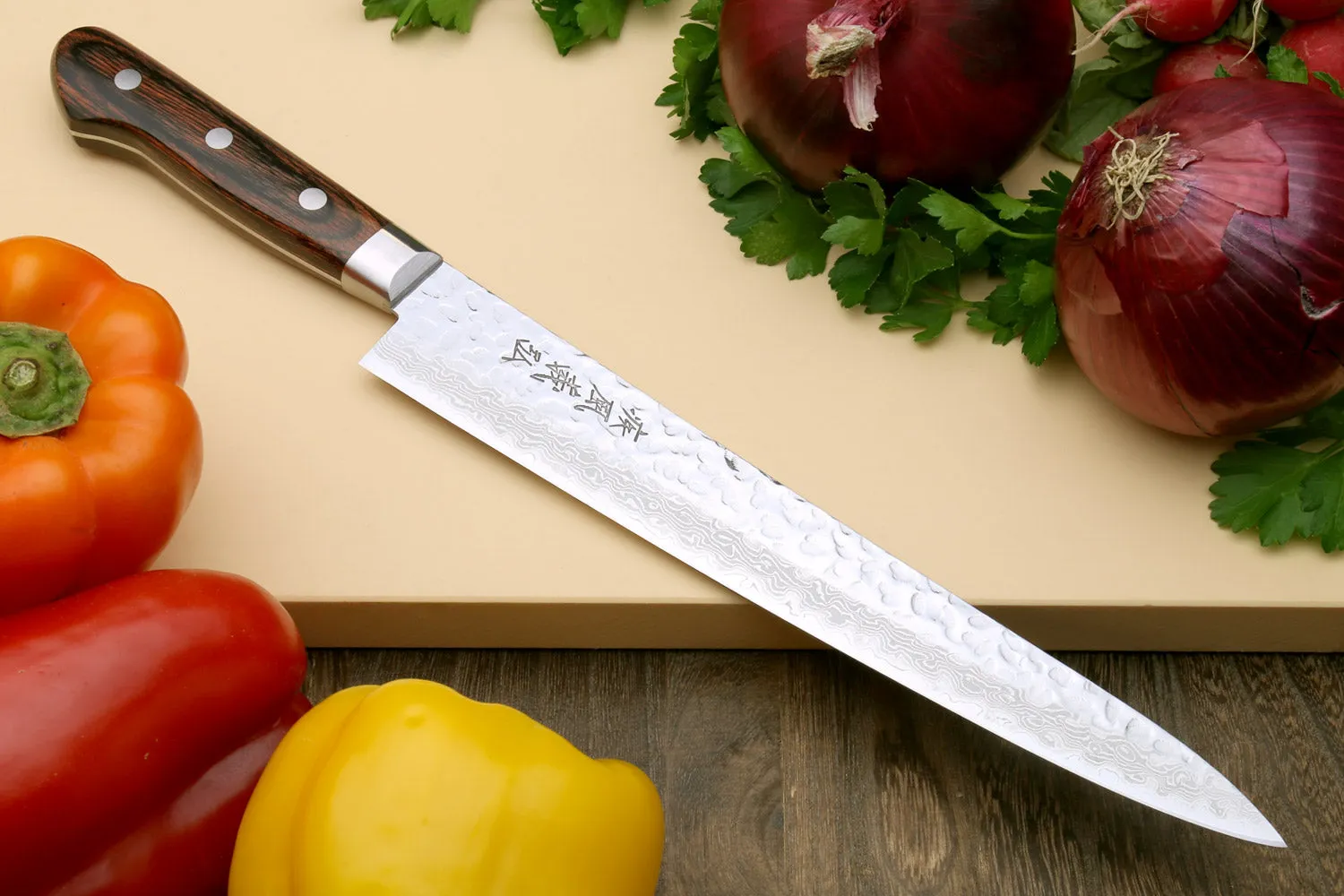 Yoshihiro VG-10 16 Layer Damascus Knife 6PC Set (2 Gyuto, Petty, Sujihiki, Santoku, Nakiri)