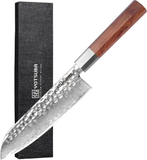 YOTSUBA 7 inch Damascus Japanese Santoku Chef Knife,High Carbon Stainless Steel Kitchen Knife,Professional Santoku Knives with Durable Ergonomic Wood Handle