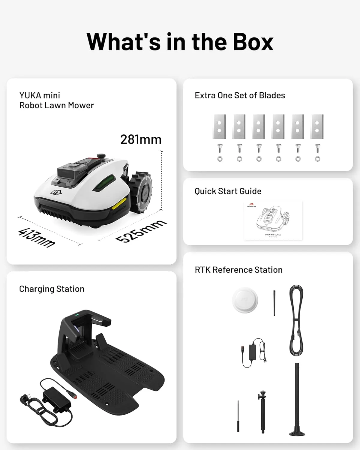 YUKA Mini 500H Robotic Lawn Mower Reception 0.12 Acre, Max. 0.17 Acre, Ultrasense AI Vision  RTK Positioning, Auto Mapping, App Control, 50% Slope, Cutting Height 2''~3.5'', 15 Mowing Zones