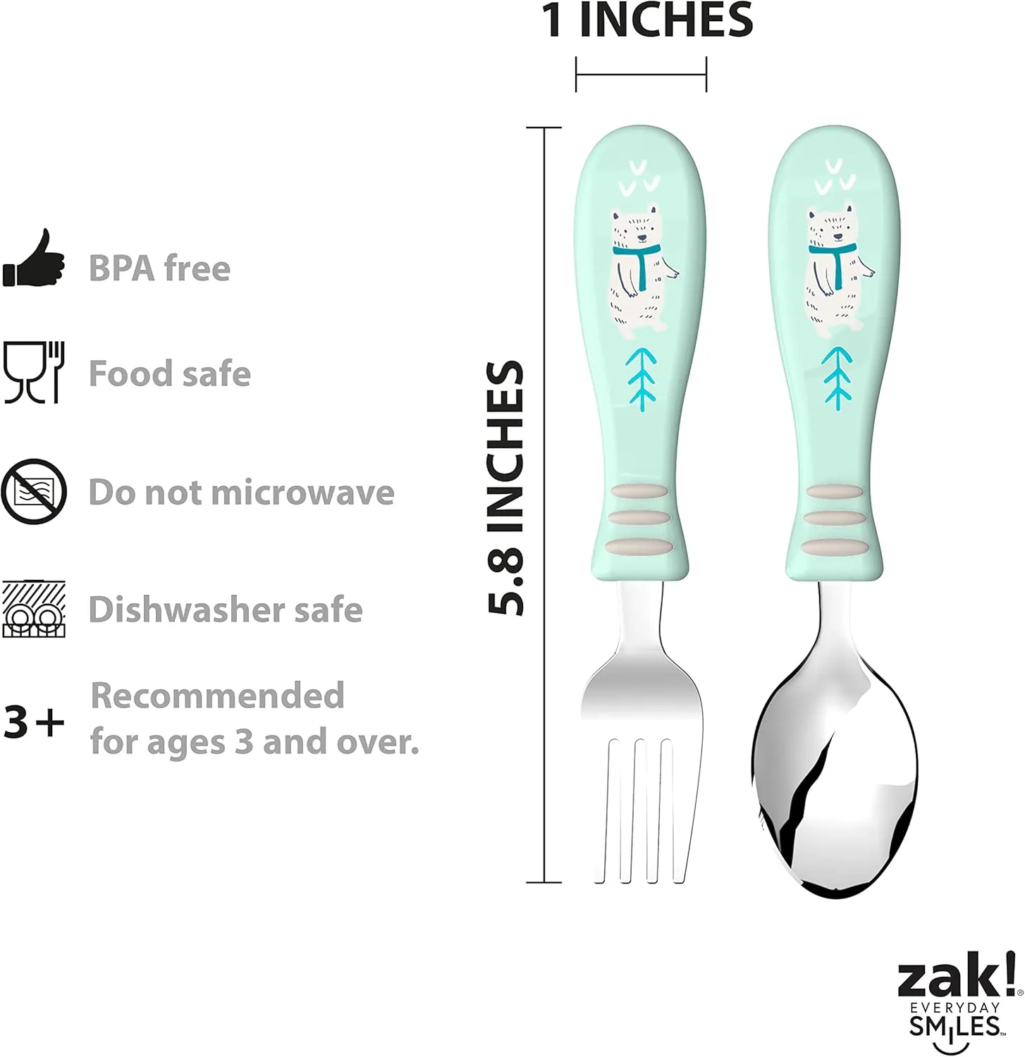 Zak Designs 5-Piece Dinnerware Set, Forest Friends - Durable Plastic & Stainless Steel - Includes Water Bottle, 8-Inch Plate, 6-Inch Bowl, Fork & Spoon - Suitable for Kids Ages 3 