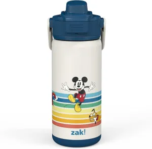 Zak Designs Beacon Insulated Bottle, Disney Mickey Mouse - 14 oz - Durable Stainless Steel - Double-Wall Vacuum Insulation, Silicone Spout & Push-Button, Leak-Proof Lid - Dishwasher Safe