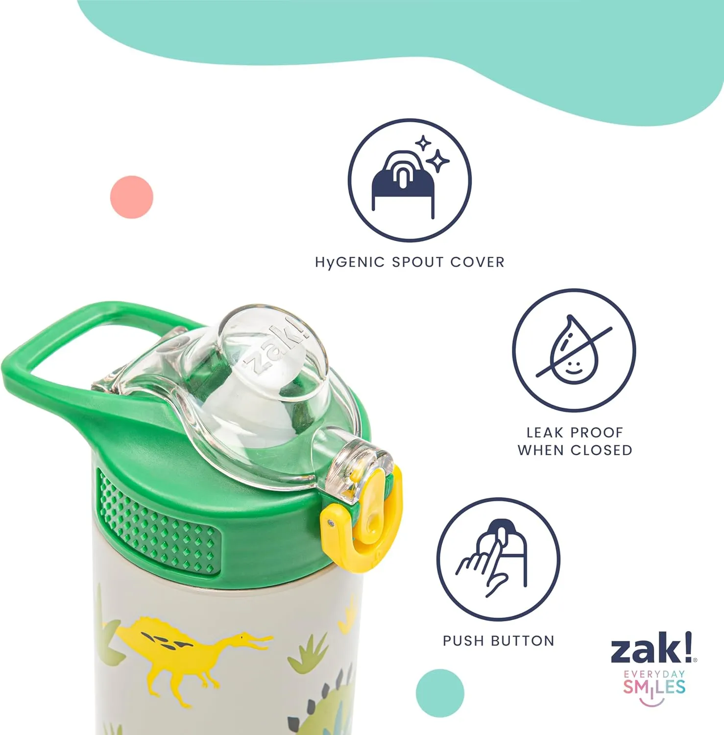 Zak Designs Disney Frozen Sage Kids Water Bottle For School or Travel, 14oz Stainless Steel Water Bottle With Straw, Handle, and Leak-Proof, Pop-Up Spout Cover (Anna & Elsa)