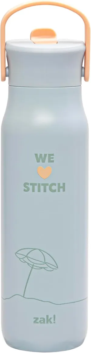 Zak Designs Disney Lilo & Stitch Harmony Water Bottle for Travel or At Home, 32oz Stainless Steel is Leak-Proof When Closed and Vacuum Insulated with Straw Lid, Carry Handle, and 3D Artwork