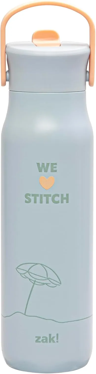 Zak Designs Disney Lilo & Stitch Harmony Water Bottle for Travel or At Home, 32oz Stainless Steel is Leak-Proof When Closed and Vacuum Insulated with Straw Lid, Carry Handle, and 3D Artwork