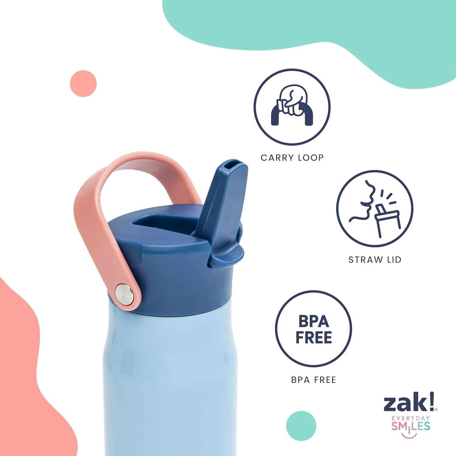 Zak Designs Harmony Disney Princess Water Bottle for Travel or At Home, 20oz Stainless Steel with Straw Lid and Vacuum Insulation (Ariel, Aurora, Belle, Cinderella, Jasmine, Moana, Rapunzel, Tiana)