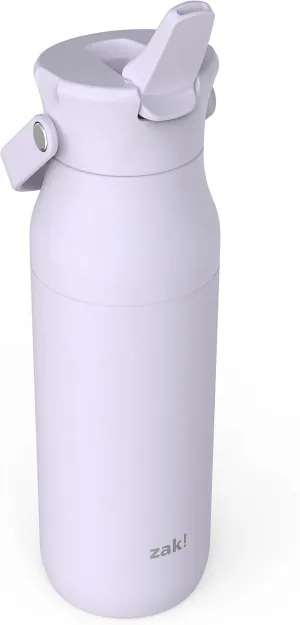 Zak Designs Harmony Water Bottle for Travel or At Home, 32oz Recycled Stainless Steel is Leak-Proof When Closed and Vacuum Insulated with Straw Lid and Carry Handle (Smoky Lilac Purple)