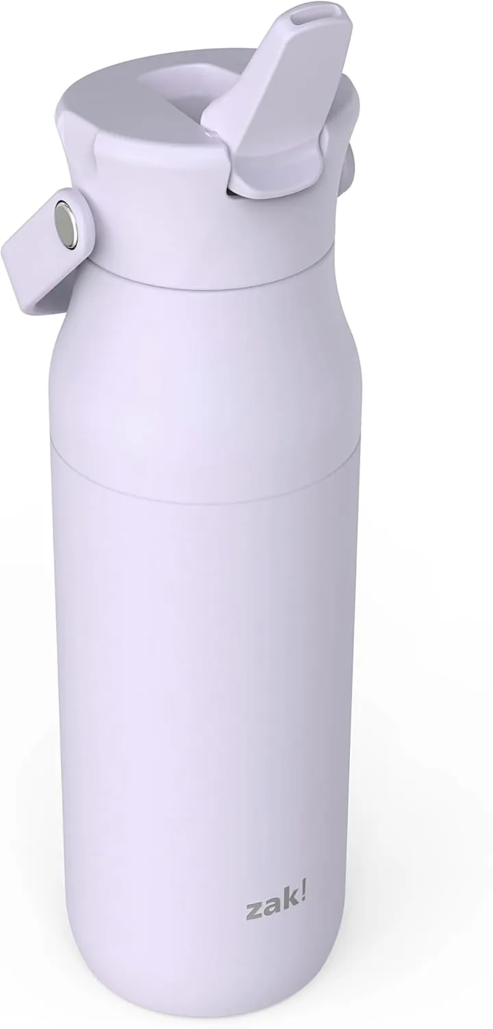 Zak Designs Harmony Water Bottle for Travel or At Home, 32oz Recycled Stainless Steel is Leak-Proof When Closed and Vacuum Insulated with Straw Lid and Carry Handle (Smoky Lilac Purple)