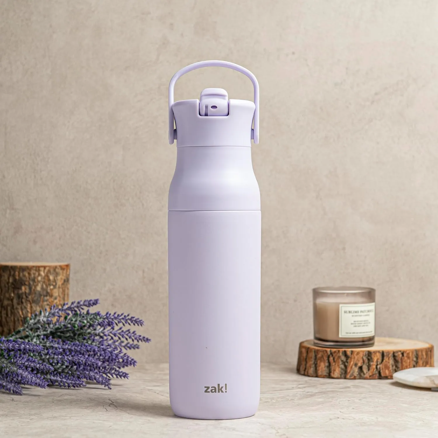 Zak Designs Harmony Water Bottle for Travel or At Home, 32oz Recycled Stainless Steel is Leak-Proof When Closed and Vacuum Insulated with Straw Lid and Carry Handle (Smoky Lilac Purple)