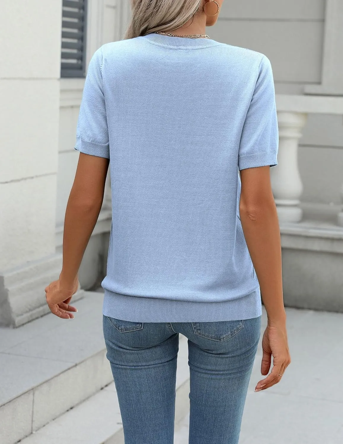 Zeagoo Womens Summer Short Sleeve Tops Crew Neck Lightweight Pullover Sweaters Loose Dressy Casual Blouse Basic Clothes