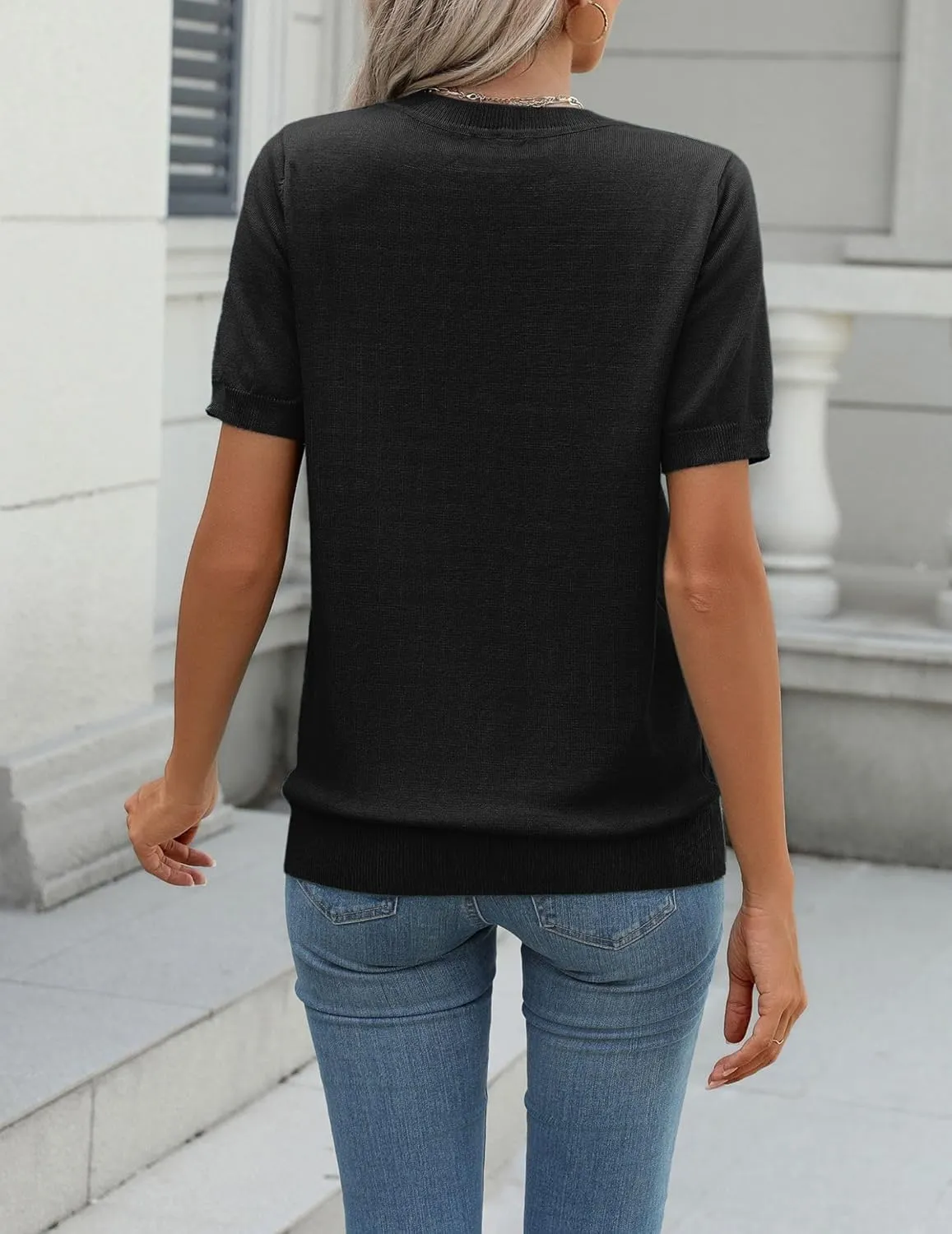 Zeagoo Womens Summer Short Sleeve Tops Crew Neck Lightweight Pullover Sweaters Loose Dressy Casual Blouse Basic Clothes