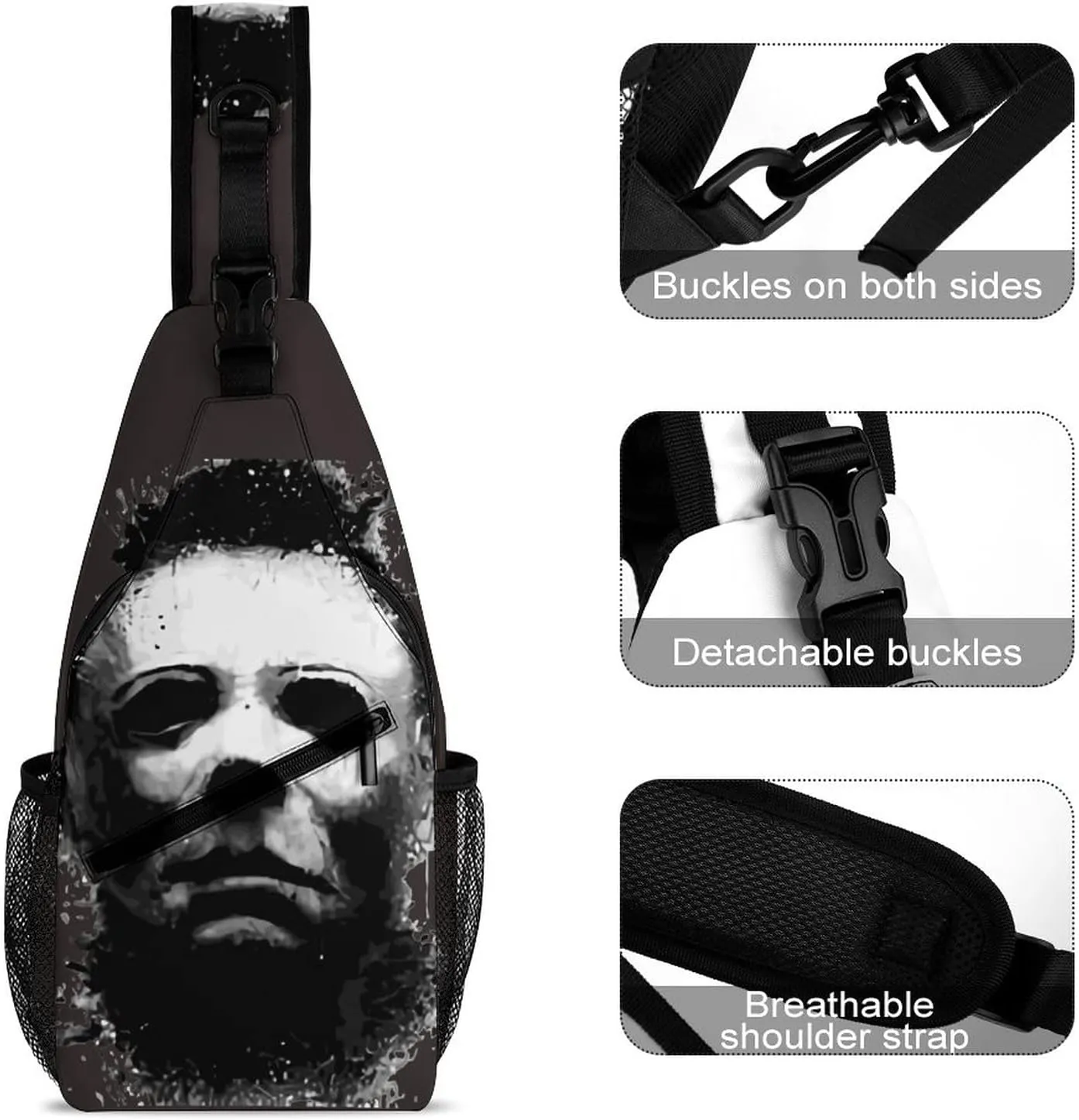 ZHANGXM Sling Bag Halloween Michael Myers Crossbody Sling Backpack Small Chest Shoulder Backpack for Men Hiking Outdoor Chest Bag