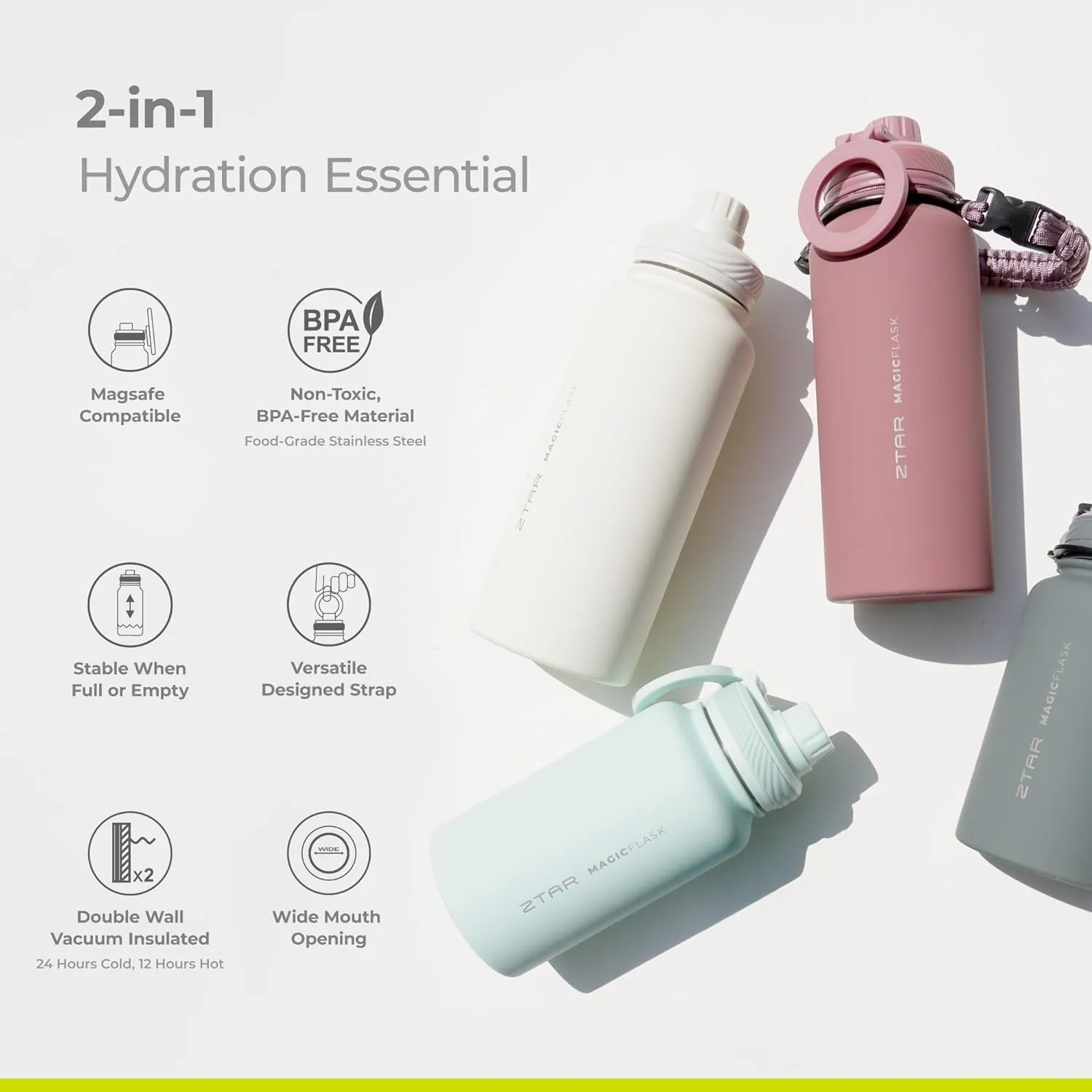 ZTAR Insulated Stainless Steel Water Bottle – Compatible with Magsafe usable as Tripod, Leak-Proof, Keeps Drinks cool or warm, For Travel, Gym, and Office, Ideal Gift for Women, Men & Kids, 32 oz