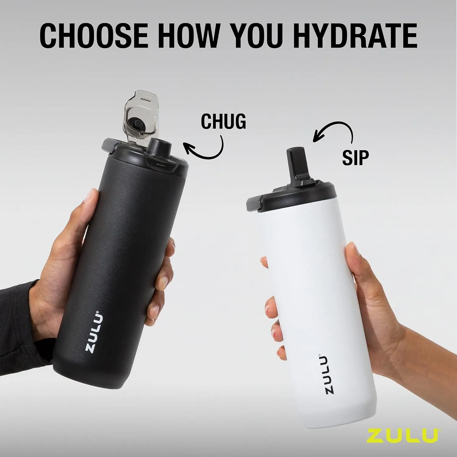 ZULU Base 32oz Stainless Steel Water Bottle with 3 Lids- Straw, Chug, Twist | Double Walled and Vacuum Insulated Metal Thermos | For Gym, Outdoor | Built in Carry Loop, Dishwasher Safe, Vitamin C