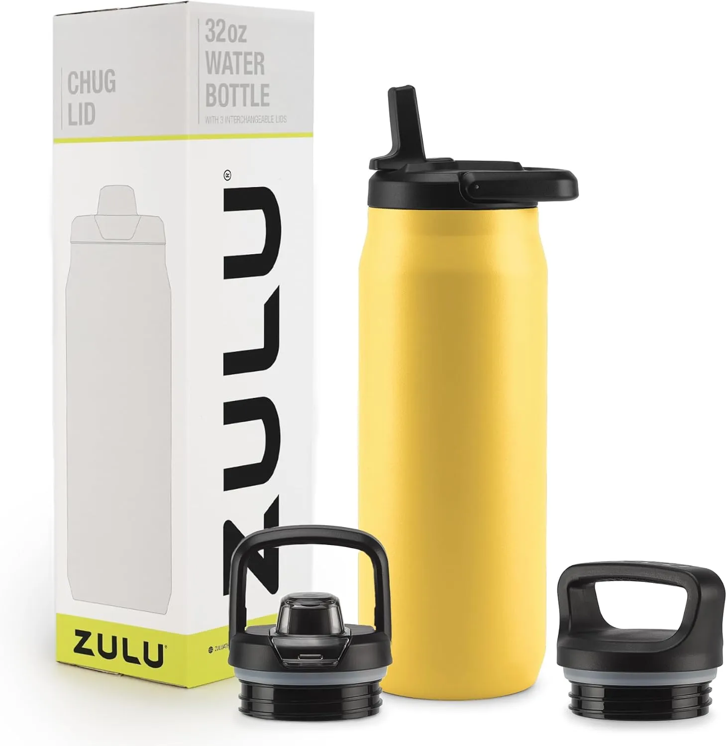 ZULU Base 32oz Stainless Steel Water Bottle with 3 Lids- Straw, Chug, Twist | Double Walled and Vacuum Insulated Metal Thermos | For Gym, Outdoor | Built in Carry Loop, Dishwasher Safe, Vitamin C