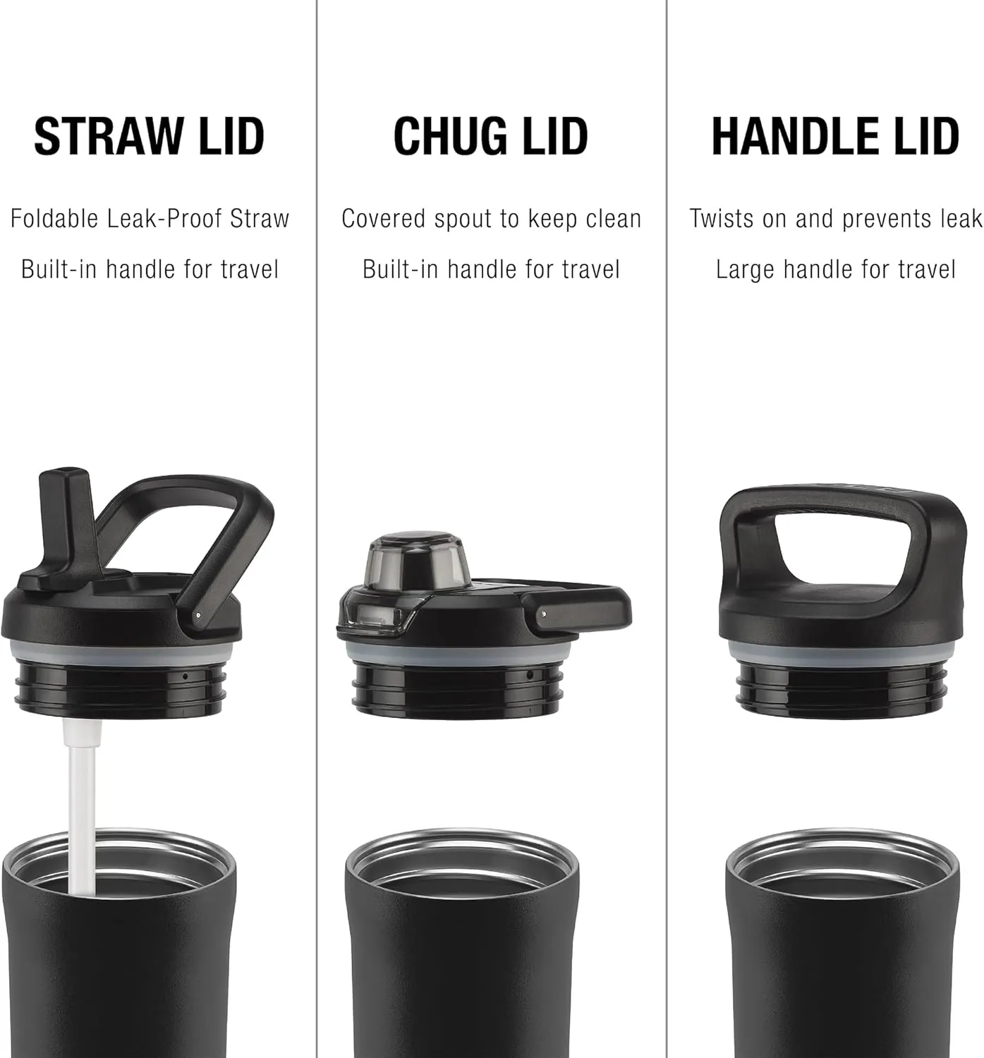 ZULU Base 32oz Stainless Steel Water Bottle with 3 Lids- Straw, Chug, Twist | Double Walled and Vacuum Insulated Metal Thermos | For Gym, Outdoor | Built in Carry Loop, Dishwasher Safe, Vitamin C