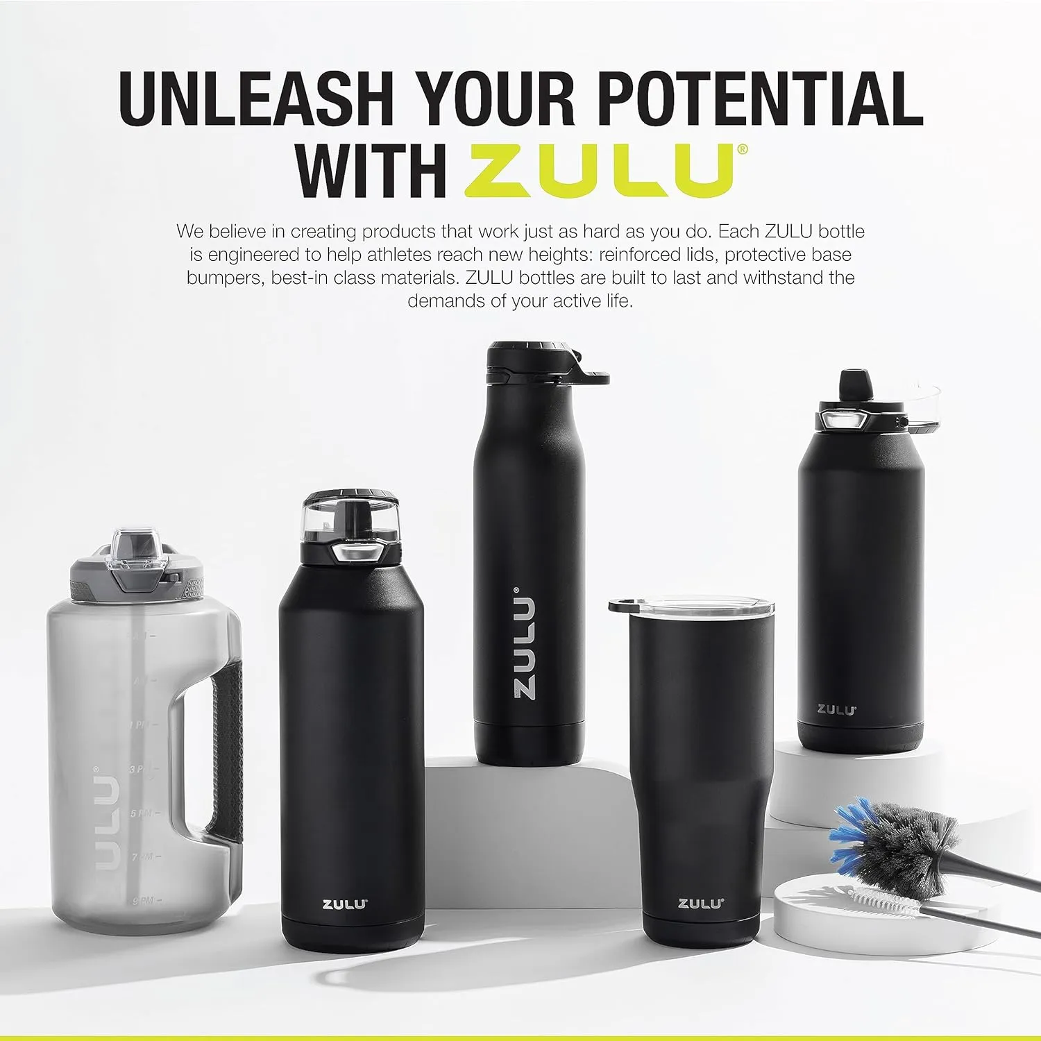 ZULU Base 32oz Stainless Steel Water Bottle with 3 Lids- Straw, Chug, Twist | Double Walled and Vacuum Insulated Metal Thermos | For Gym, Outdoor | Built in Carry Loop, Dishwasher Safe, Vitamin C