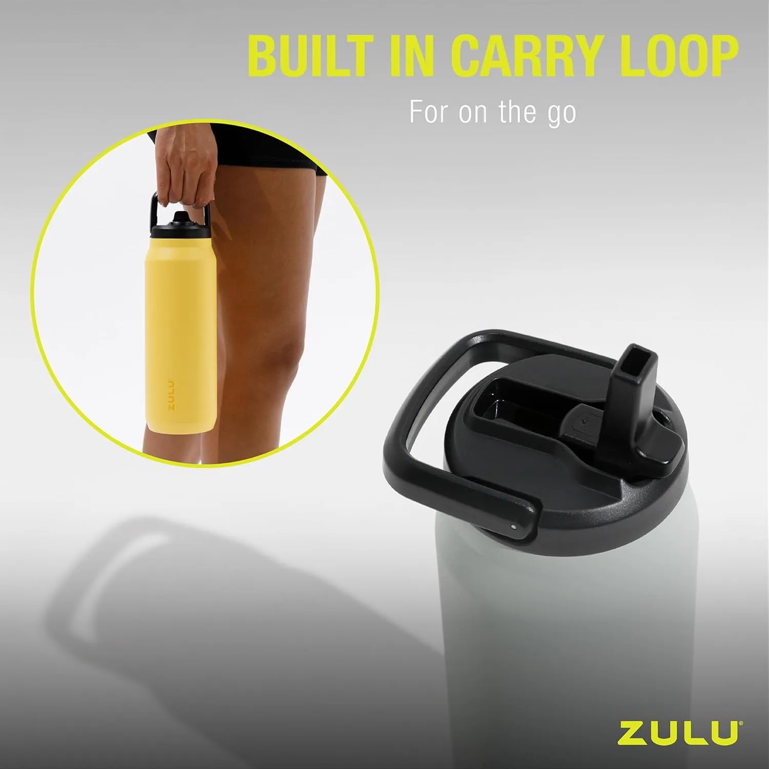 ZULU Base 32oz Stainless Steel Water Bottle with 3 Lids- Straw, Chug, Twist | Double Walled and Vacuum Insulated Metal Thermos | For Gym, Outdoor | Built in Carry Loop, Dishwasher Safe, Vitamin C