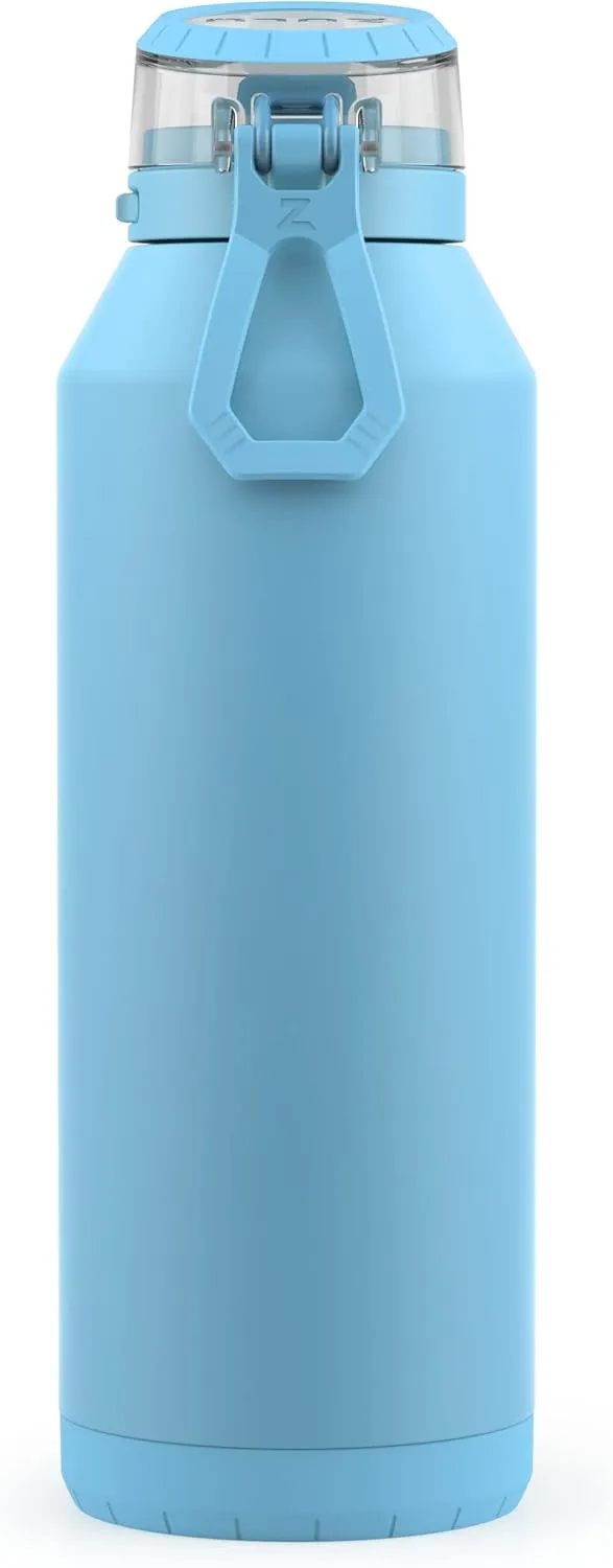 ZULU Swift Stainless Steel Vacuum Insulated Water Bottle with Covered Silicone Straw, 40oz (Ice Blue)