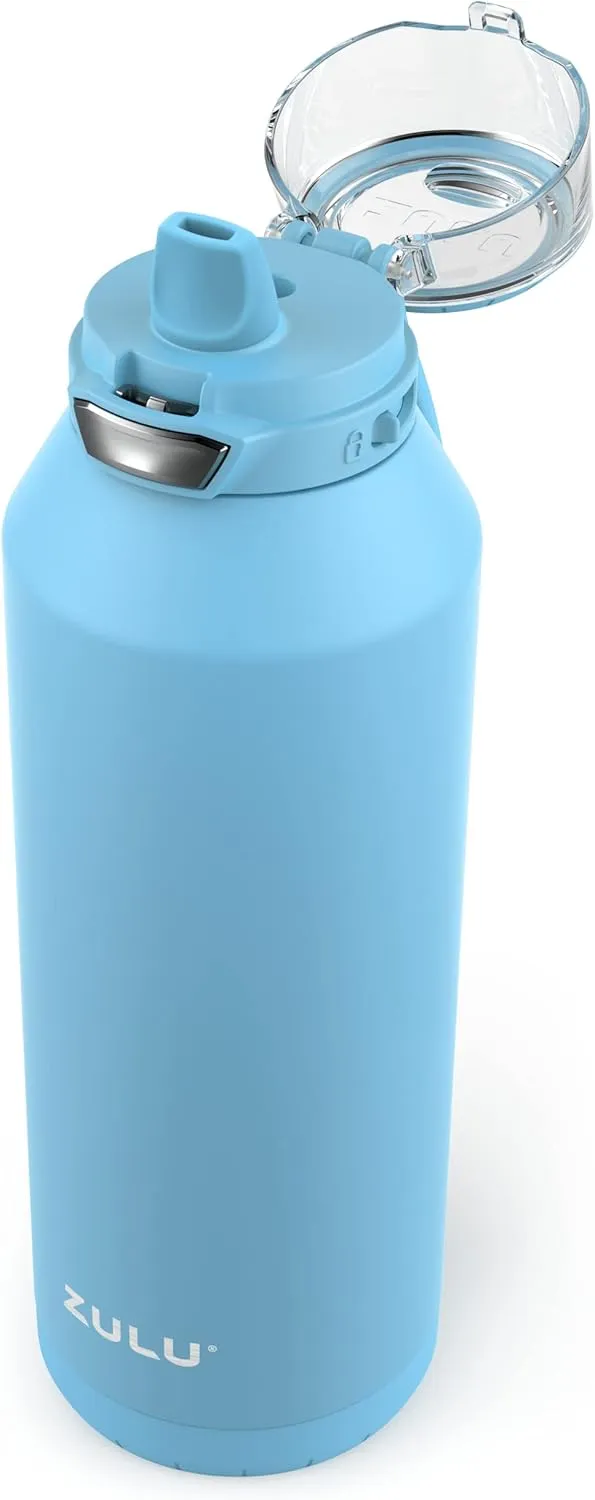 ZULU Swift Stainless Steel Vacuum Insulated Water Bottle with Covered Silicone Straw, 40oz (Ice Blue)