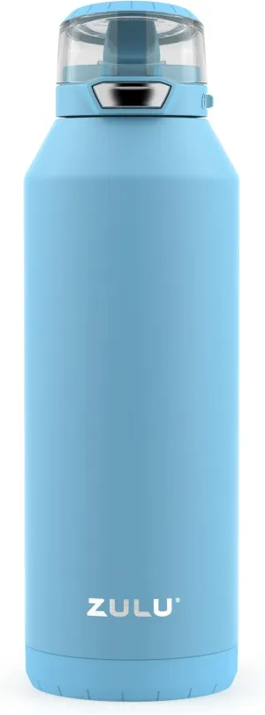 ZULU Swift Stainless Steel Vacuum Insulated Water Bottle with Covered Silicone Straw, 40oz (Ice Blue)