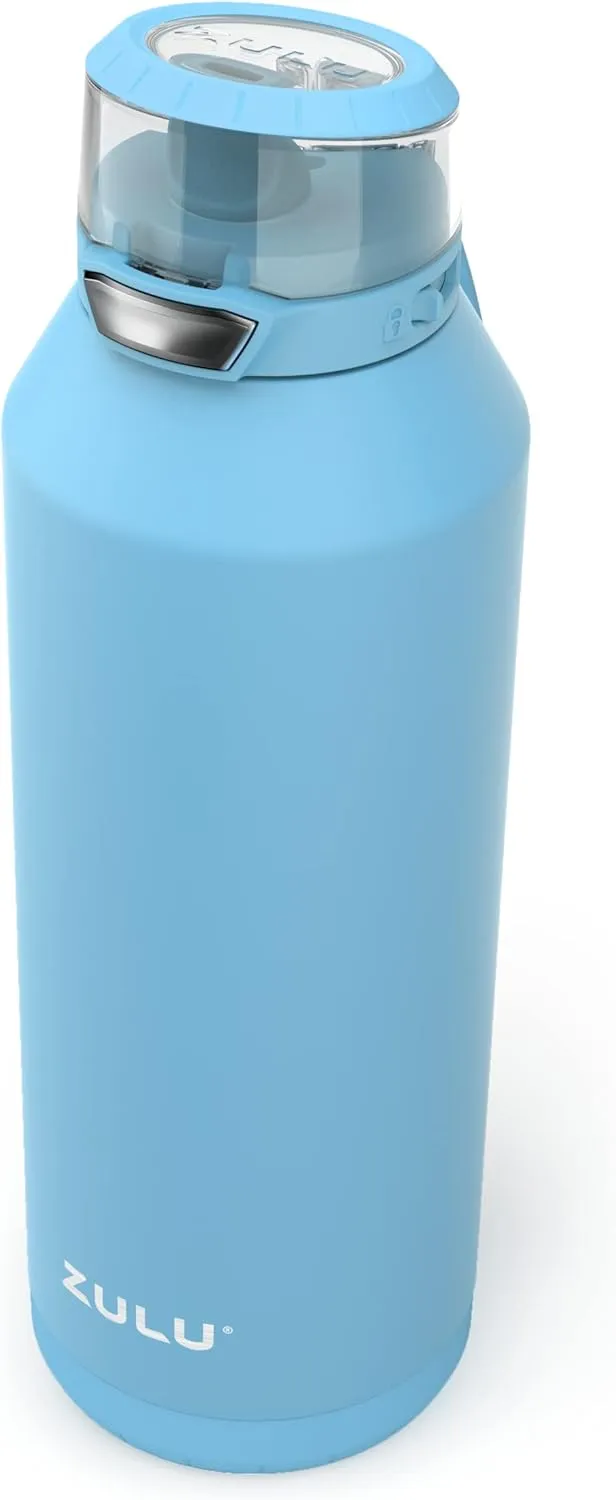 ZULU Swift Stainless Steel Vacuum Insulated Water Bottle with Covered Silicone Straw, 40oz (Ice Blue)