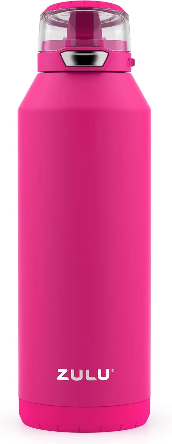 ZULU Swift Stainless Steel Vacuum Insulated Water Bottle with Covered Silicone Straw, 40oz (Tulip)