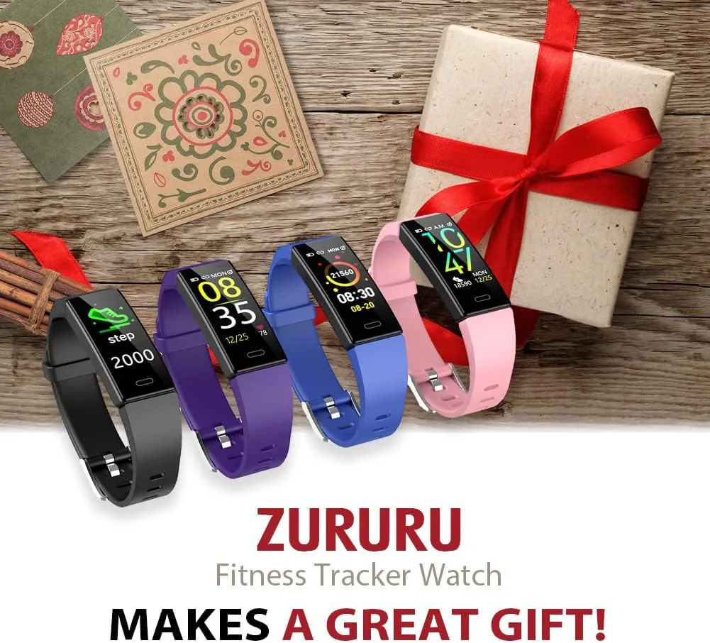 ZURURU Fitness Tracker with Blood Pressure Heart Rate Sleep Health Monitor for Men and Women, Upgraded Waterproof Activity Tracker Watch, Step Calorie Counter Pedometer Black