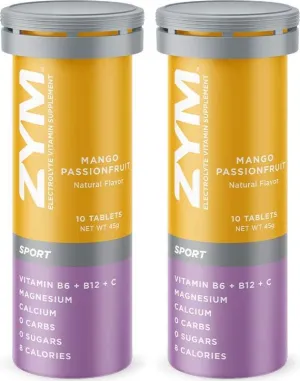 ZYM Sport Mango Passionfruit Electrolyte Effervescent Tablet, Natural Electrolyte Replacement Supplement for Fast Hydration and Energy (2 Pack, 20 Servings)